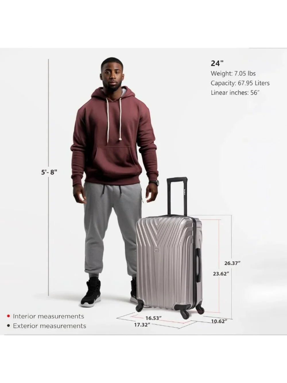 Lightweight 24-Inch Medium Hardside Spinner Luggage - Stylish Grey Travel Bag